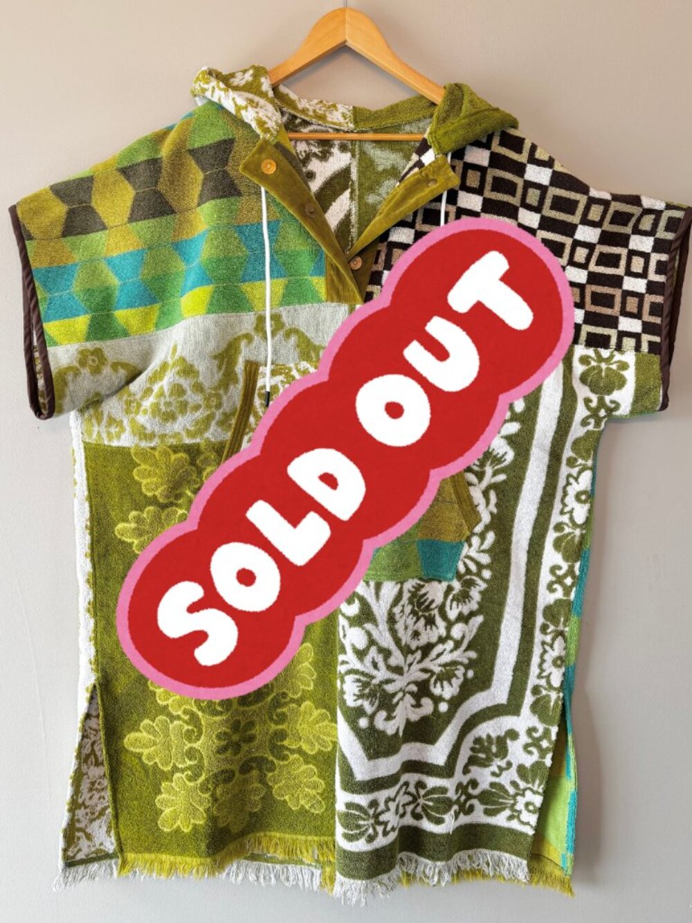 Vintage Retro Handmade Changing Towel Poncho M/L Cover Up Green 70's 60's
